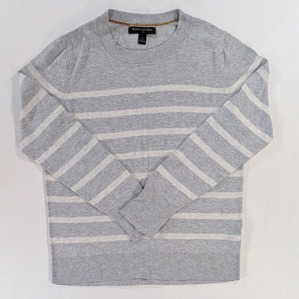 Banana Republic Womens Gray Striped Long Sleeve Pullover Sweater Small Academia